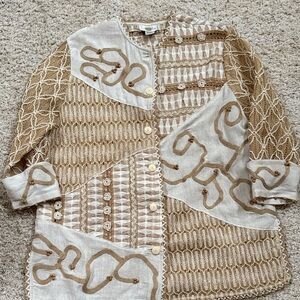 Sandy Starkman Beige and White Embroidered Jacket sz xl